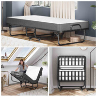 Lit Pliant Adulte en Métal 90×200 cm avec Matelas en Mousse à Mémoire de Forme Noir - FR.SIKAIC