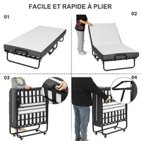 Lit Pliant Adulte en Métal 90×200 cm avec Matelas en Mousse à Mémoire de Forme Noir - FR.SIKAIC