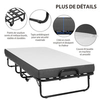 Lit Pliant Adulte en Métal 90×200 cm avec Matelas en Mousse à Mémoire de Forme Noir - FR.SIKAIC