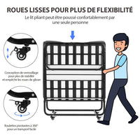 Lit Pliant Adulte en Métal 90×200 cm avec Matelas en Mousse à Mémoire de Forme Noir - FR.SIKAIC