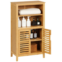 Meuble de Rangement Salle de Bain Armoire sur Pied en Bambou avec 2 Étagères Amovibles pour Salon Chambre Cuisine 50×29×92,3 cm - FR.SIKAIC