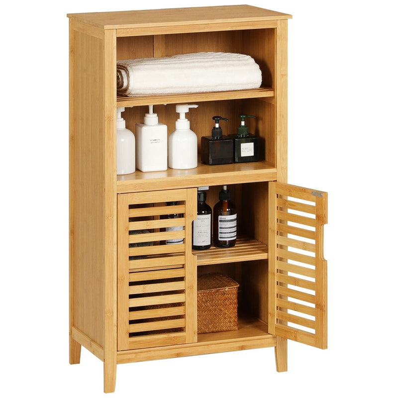 FR.SIKAIC Armoires de Salle de Bain Naturelle / Classique Meuble de Rangement Salle de Bain Armoire sur Pied en Bambou avec 2 Étagères Amovibles pour Salon Chambre Cuisine 50 × 29 × 92,3 cm