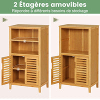 Meuble de Rangement Salle de Bain Armoire sur Pied en Bambou avec 2 Étagères Amovibles pour Salon Chambre Cuisine 50×29×92,3 cm - FR.SIKAIC