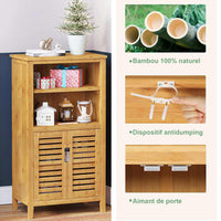 Meuble de Rangement Salle de Bain Armoire sur Pied en Bambou avec 2 Étagères Amovibles pour Salon Chambre Cuisine 50×29×92,3 cm - FR.SIKAIC