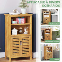 Meuble de Rangement Salle de Bain Armoire sur Pied en Bambou avec 2 Étagères Amovibles pour Salon Chambre Cuisine 50×29×92,3 cm - FR.SIKAIC