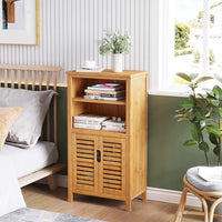 Meuble de Rangement Salle de Bain Armoire sur Pied en Bambou avec 2 Étagères Amovibles pour Salon Chambre Cuisine 50×29×92,3 cm - FR.SIKAIC