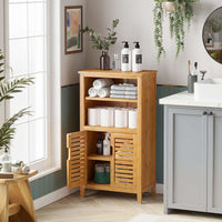 Meuble de Rangement Salle de Bain Armoire sur Pied en Bambou avec 2 Étagères Amovibles pour Salon Chambre Cuisine 50×29×92,3 cm - FR.SIKAIC