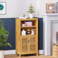 Meuble de Rangement Salle de Bain Armoire sur Pied en Bambou avec 2 Étagères Amovibles pour Salon Chambre Cuisine 50×29×92,3 cm - FR.SIKAIC