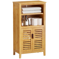 Meuble de Rangement Salle de Bain Armoire sur Pied en Bambou avec 2 Étagères Amovibles pour Salon Chambre Cuisine 50×29×92,3 cm - FR.SIKAIC