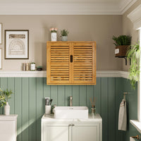 Meuble de Rangement Suspendu pour Salle de Bains avec Étagère Réglable Double Porte et Étagère Ouverte 20,7 x 59 x 51 cm Naturelle - FR.SIKAIC