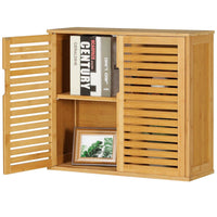 Meuble de Rangement Suspendu pour Salle de Bains avec Étagère Réglable Double Porte et Étagère Ouverte 20,7 x 59 x 51 cm Naturelle - FR.SIKAIC