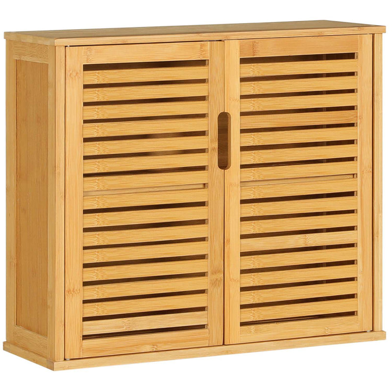 FR.SIKAIC Armoires de Salle de Bain Naturelle / Classique Meuble de Rangement Suspendu pour Salle de Bains avec Étagère Réglable Double Porte et Étagère Ouverte 20,7 x 59 x 51 cm Naturelle