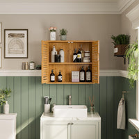 Meuble de Rangement Suspendu pour Salle de Bains avec Étagère Réglable Double Porte et Étagère Ouverte 20,7 x 59 x 51 cm Naturelle - FR.SIKAIC