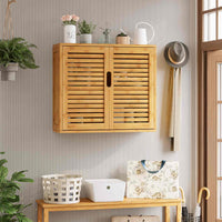 Meuble de Rangement Suspendu pour Salle de Bains avec Étagère Réglable Double Porte et Étagère Ouverte 20,7 x 59 x 51 cm Naturelle - FR.SIKAIC