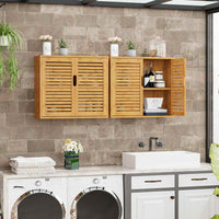 Meuble de Rangement Suspendu pour Salle de Bains avec Étagère Réglable Double Porte et Étagère Ouverte 20,7 x 59 x 51 cm Naturelle - FR.SIKAIC