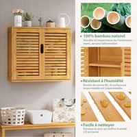 Meuble de Rangement Suspendu pour Salle de Bains avec Étagère Réglable Double Porte et Étagère Ouverte 20,7 x 59 x 51 cm Naturelle - FR.SIKAIC