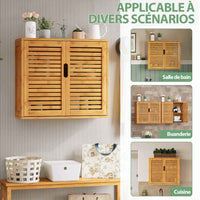 Meuble de Rangement Suspendu pour Salle de Bains avec Étagère Réglable Double Porte et Étagère Ouverte 20,7 x 59 x 51 cm Naturelle - FR.SIKAIC