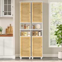 Meuble de Salle de Bain Haut avec 2 Portes en Bambou 2 Compartiments Ouverts et Étagères Réglables Blanc - FR.SIKAIC