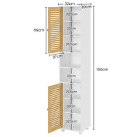 Meuble de Salle de Bain Haut avec 2 Portes en Bambou 2 Compartiments Ouverts et Étagères Réglables Blanc - FR.SIKAIC