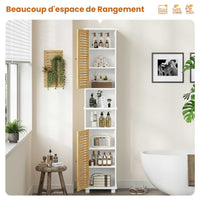 Meuble de Salle de Bain Haut avec 2 Portes en Bambou 2 Compartiments Ouverts et Étagères Réglables Blanc - FR.SIKAIC