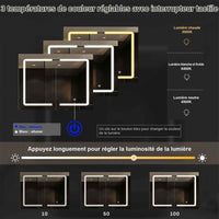FR.SIKAIC Armoires de Toilette Blanc / Moderne Meuble Miroir Salle de Bain avec Rangement avec éclairage LED et Prise de courant, Double porte miroir, Blanc, 80 x 16 x 60 cm