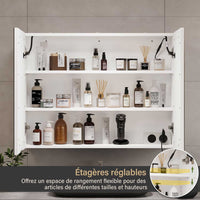 FR.SIKAIC Armoires de Toilette Blanc / Moderne Meuble Miroir Salle de Bain avec Rangement avec éclairage LED et Prise de courant, Double porte miroir, Blanc, 80 x 16 x 60 cm