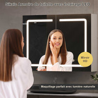 FR.SIKAIC Armoires de Toilette Blanc / Moderne Meuble Miroir Salle de Bain avec Rangement avec éclairage LED et Prise de courant, Double porte miroir, Blanc, 80 x 16 x 60 cm