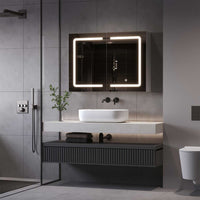 FR.SIKAIC Armoires de Toilette Blanc / Moderne Meuble Miroir Salle de Bain avec Rangement avec éclairage LED et Prise de courant, Double porte miroir, Blanc, 80 x 16 x 60 cm