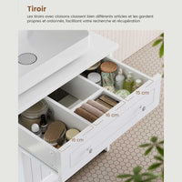 Meuble sous Lavabo Salle de Bain avec 1 Grand Tiroir 1 Armoire à Deux Portes et Étagères Ouvertes 90x30x60 cm Blanc - FR.SIKAIC