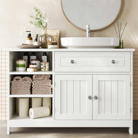 Meuble sous Lavabo Salle de Bain avec 1 Grand Tiroir 1 Armoire à Deux Portes et Étagères Ouvertes 90x30x60 cm Blanc - FR.SIKAIC