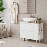 Meuble sous Lavabo Salle de Bain avec 2 Grands Tiroirs 2 Compartiments Interchangeables et Pieds 80x30x66 cm Blanc - FR.SIKAIC