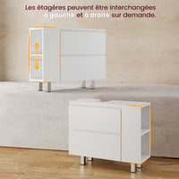 Meuble sous Lavabo Salle de Bain avec 2 Grands Tiroirs 2 Compartiments Interchangeables et Pieds 80x30x66 cm Blanc - FR.SIKAIC