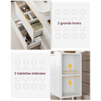 Meuble sous Lavabo Salle de Bain avec 2 Grands Tiroirs 2 Compartiments Interchangeables et Pieds 80x30x66 cm Blanc - FR.SIKAIC