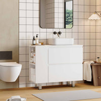 Meuble sous Lavabo Salle de Bain avec 2 Grands Tiroirs 2 Compartiments Interchangeables et Pieds 80x30x66 cm Blanc - FR.SIKAIC