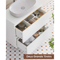Meuble sous Lavabo Salle de Bain avec 2 Grands Tiroirs et Pieds 80x30x56 cm Blanc - FR.SIKAIC