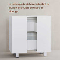 Meuble sous Lavabo Salle de Bain avec 2 Grands Tiroirs et Pieds 80x30x56 cm Blanc - FR.SIKAIC