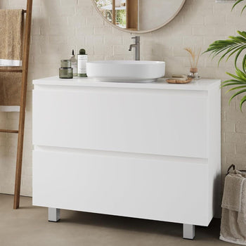 Meuble sous Lavabo Salle de Bain avec 2 Grands Tiroirs Pieds 80x30x56 cm Blanc - FR.SIKAIC