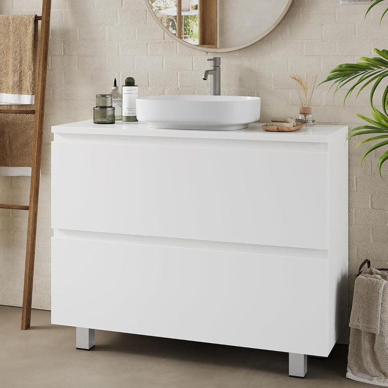FR.SIKAIC Armoires de Salle de Bain Blanc / Bois d'ingénierie / Moderne Meuble sous Lavabo Salle de Bain avec 2 Grands Tiroirs Pieds 80x30x56 cm Blanc