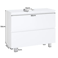 Meuble sous Lavabo Salle de Bain avec 2 Grands Tiroirs Pieds 80x30x56 cm Blanc - FR.SIKAIC