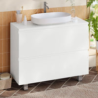 Meuble sous Lavabo Salle de Bain avec 2 Grands Tiroirs Pieds 80x30x56 cm Blanc - FR.SIKAIC