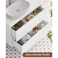 Meuble sous Lavabo Salle de Bain avec 2 Grands Tiroirs Pieds 80x30x56 cm Blanc - FR.SIKAIC
