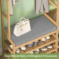 Portemanteau en Bambou avec Banc 5 Étagères de Rangement Étagères à Chaussures et Crochets - FR.SIKAIC