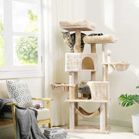 153 cm Arbre à Chat Stable pour Grands Chats avec Grands Troncs en Sisal Naturel Beige - FR.SIKAIC