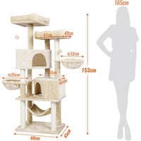 153 cm Arbre à Chat Stable pour Grands Chats avec Grands Troncs en Sisal Naturel Beige - FR.SIKAIC