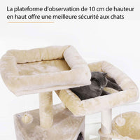 153 cm Arbre à Chat Stable pour Grands Chats avec Grands Troncs en Sisal Naturel Beige - FR.SIKAIC