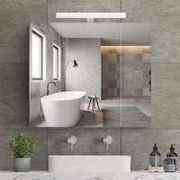 70 cm Armoire de Toilette avec Miroir de Salle de Bain avec Prise D'éclairage LED et Grand Espace de Rangement Blanc - FR.SIKAIC