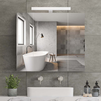 70 cm Armoire de Toilette avec Miroir de Salle de Bain avec Prise D'éclairage LED et Grand Espace de Rangement Blanc - FR.SIKAIC