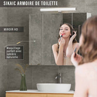 70 cm Armoire de Toilette avec Miroir de Salle de Bain avec Prise D'éclairage LED et Grand Espace de Rangement Blanc - FR.SIKAIC