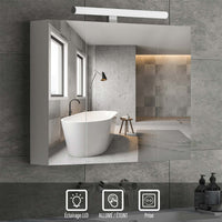 70 cm Armoire de Toilette avec Miroir de Salle de Bain avec Prise D'éclairage LED et Grand Espace de Rangement Blanc - FR.SIKAIC