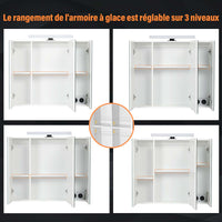 70 cm Armoire de Toilette avec Miroir de Salle de Bain avec Prise D'éclairage LED et Grand Espace de Rangement Blanc - FR.SIKAIC